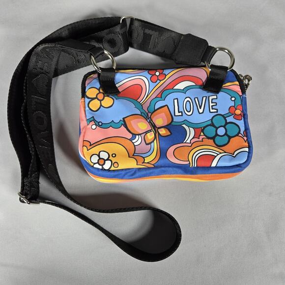 Brighton Love Hearts Crossbody Bag Womens Small Multicolor Nylon Zip Pockets EUC - Picture 3 of 12